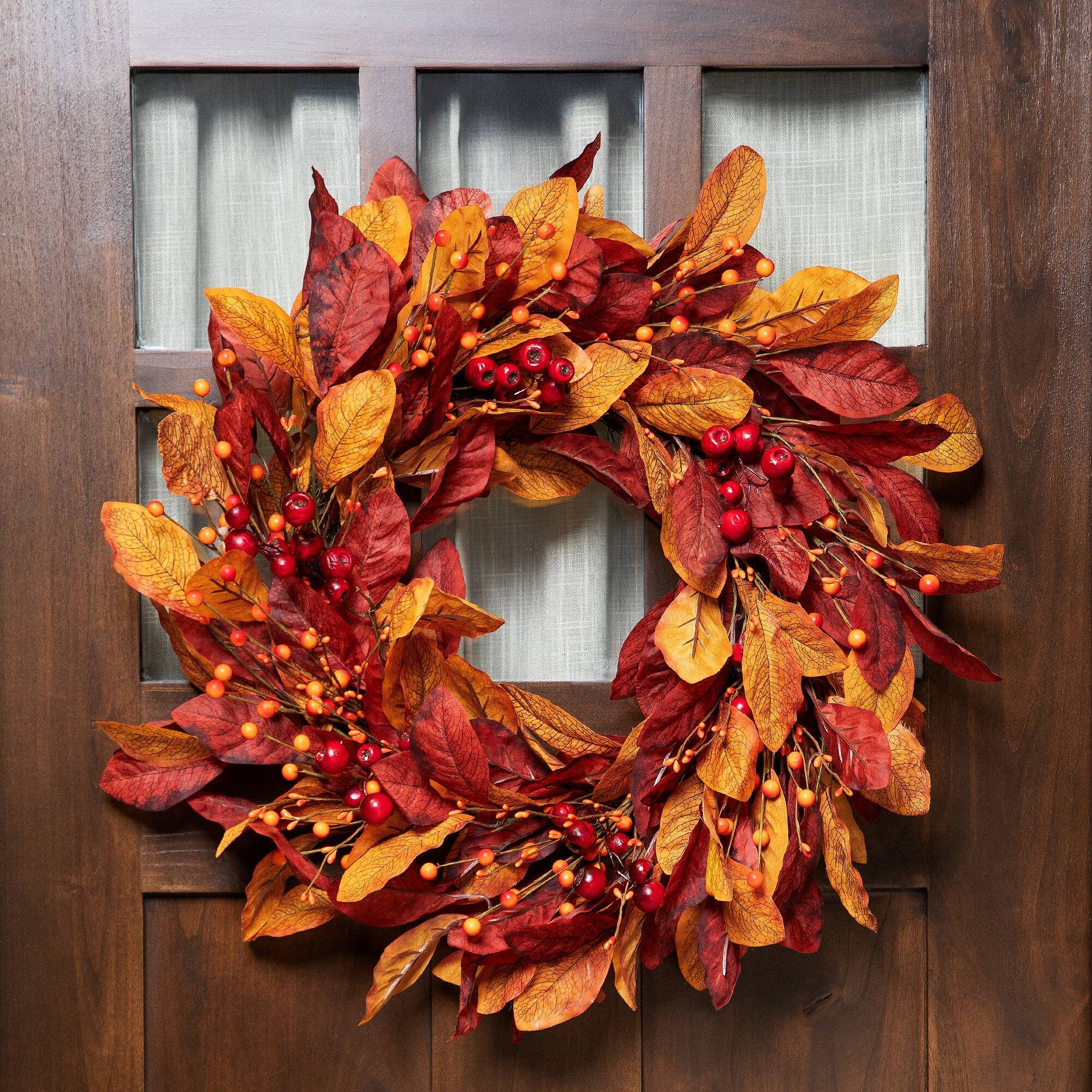 24" Berries with Leaves Artificial Fall Harvest Twig Wreath